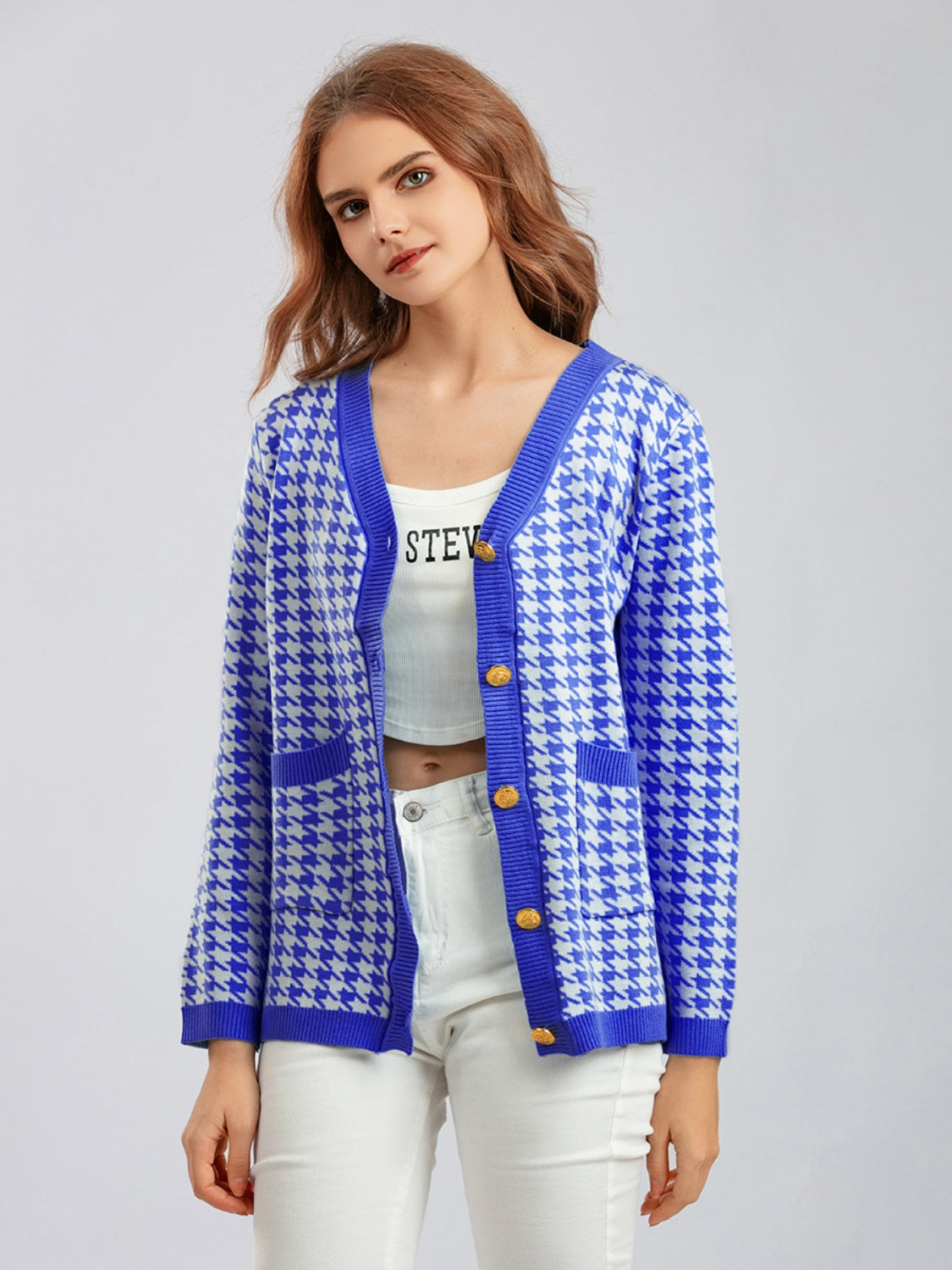 Houndstooth Button Down Cardigan