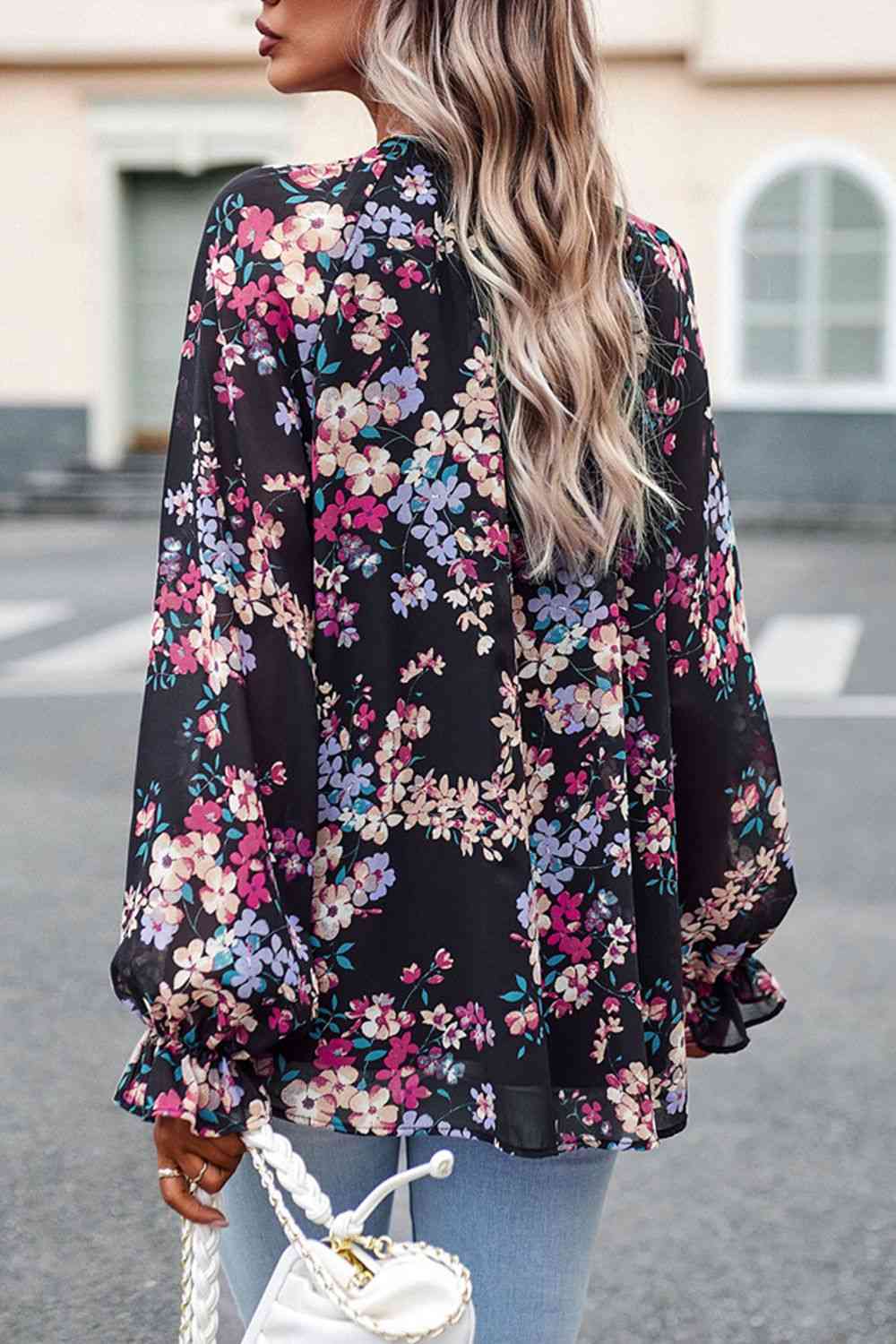 Bluse mit Volantärmeln und Blumendruck