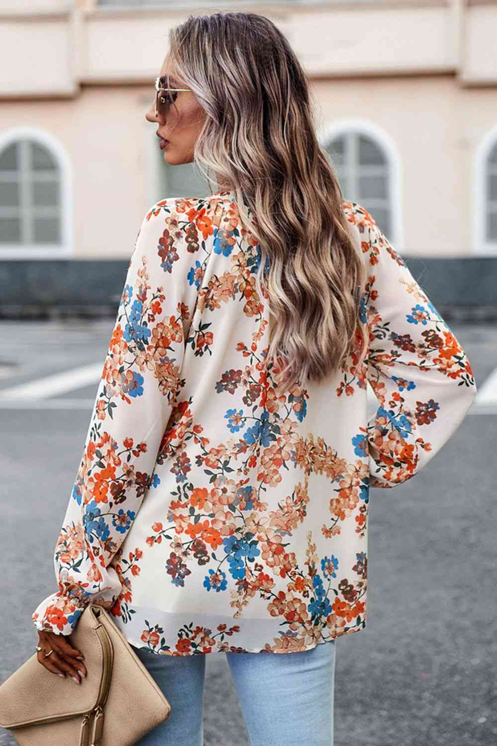 Bluse mit Volantärmeln und Blumendruck