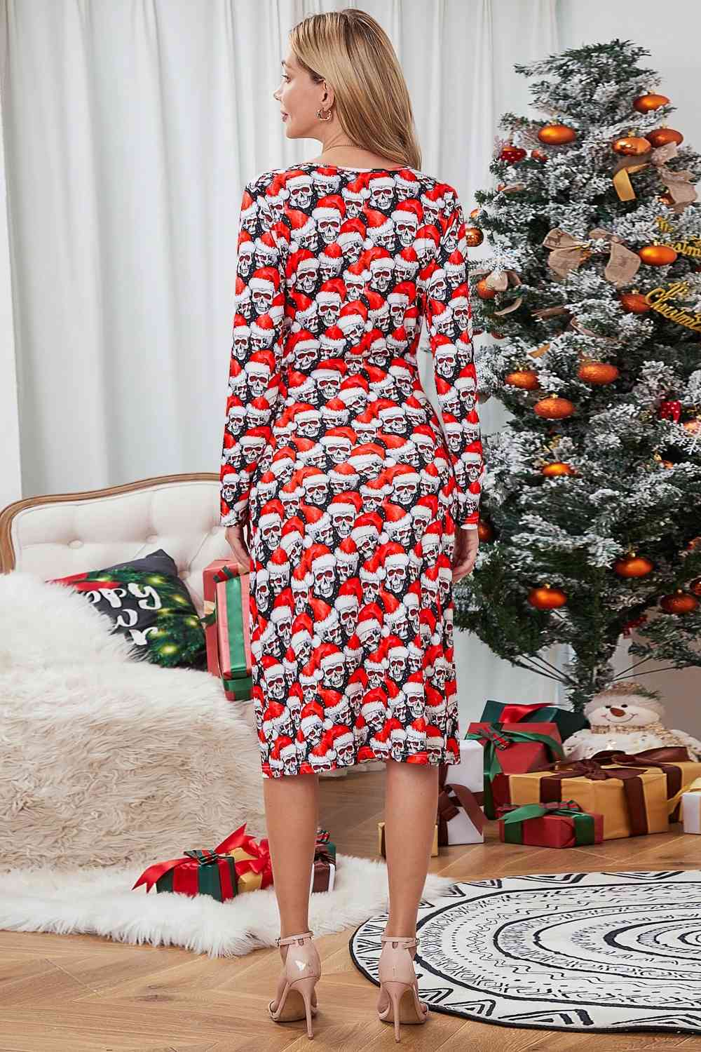 Langärmliges Kleid mit Weihnachtselement-Print