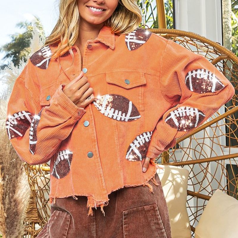 Sequin Football Patch Dropped Shoulder Jacket