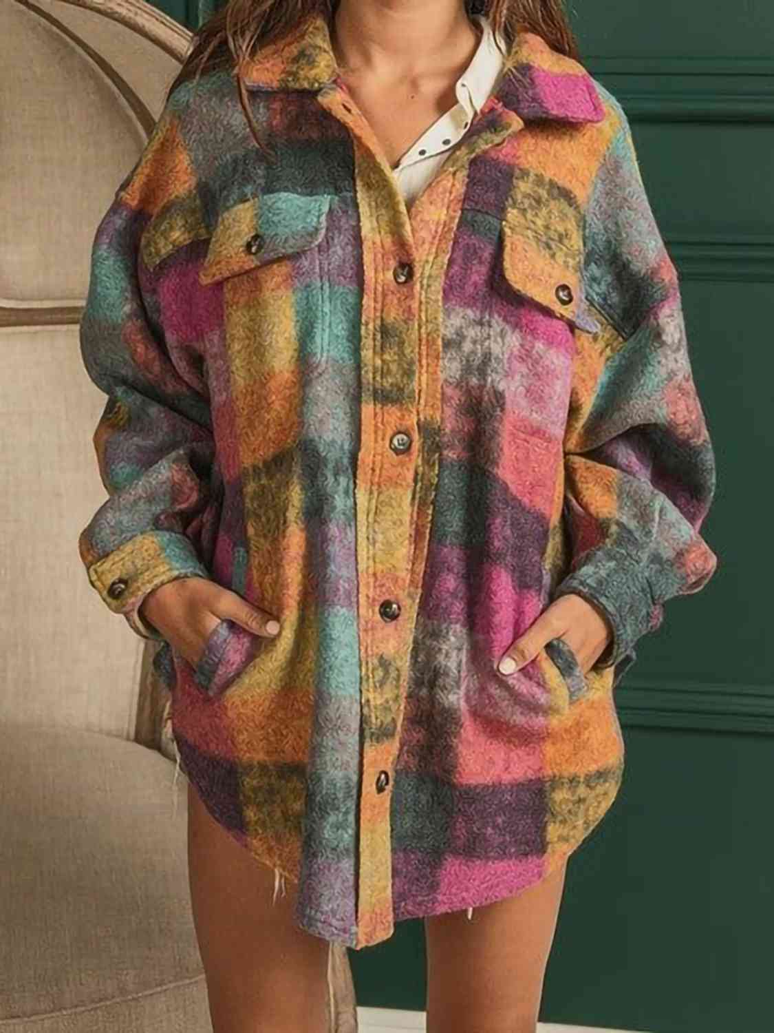 Plaid Dropped Shoulder Jacket