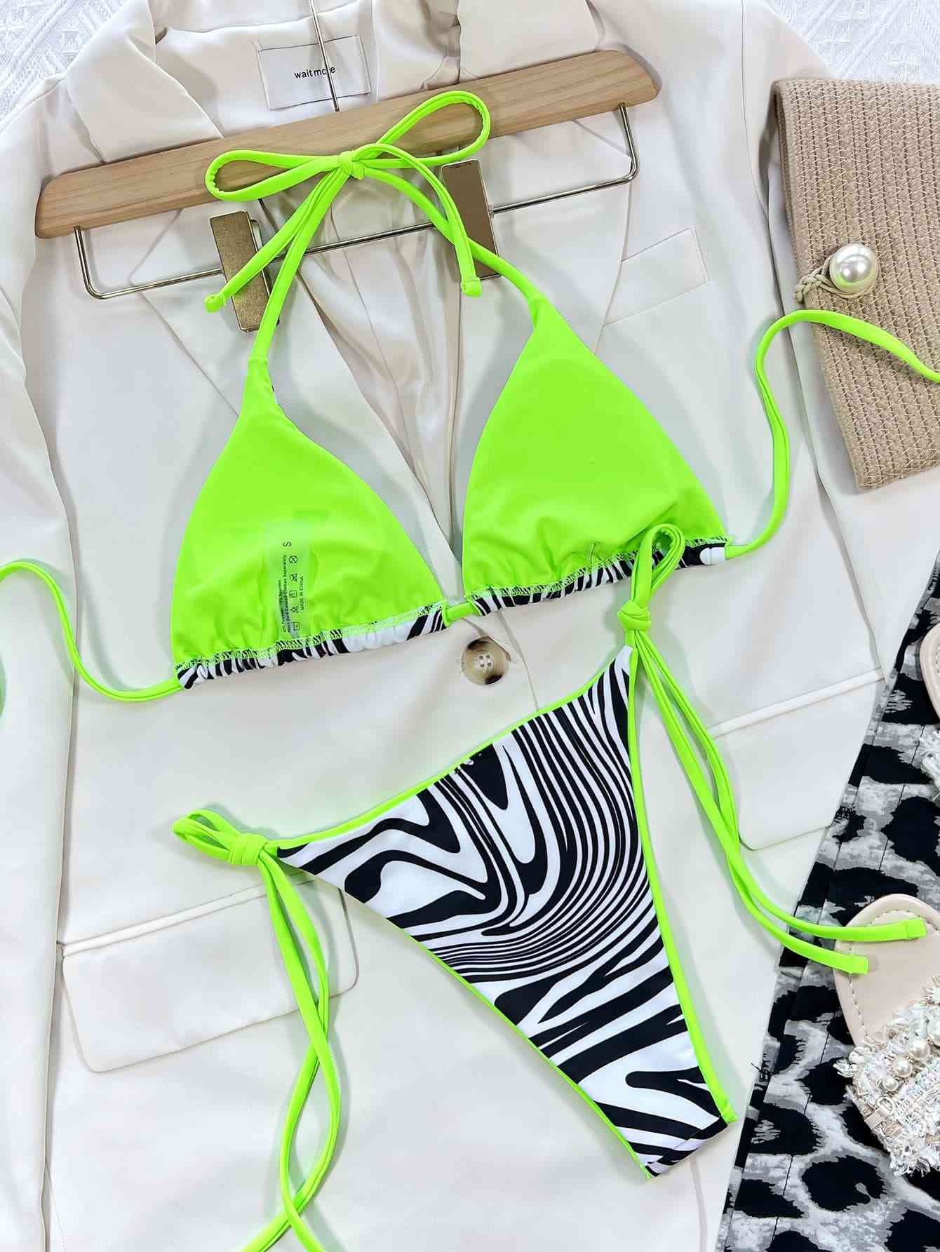 Neckholder-Bikini-Set mit Zebra-Print