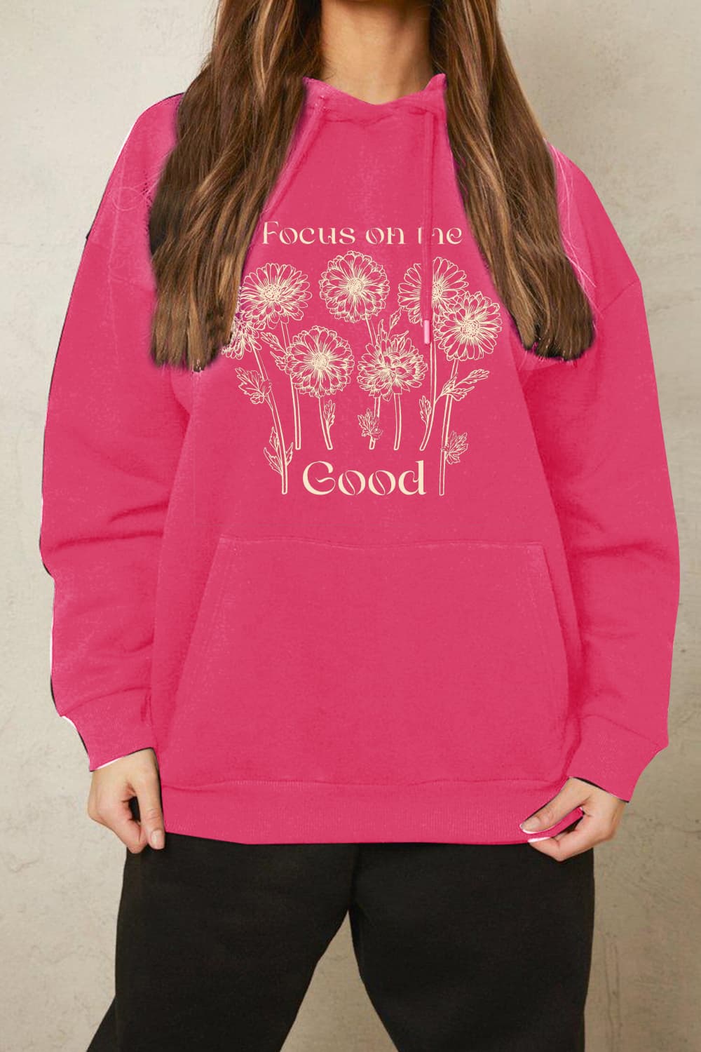 Simply Love Simply Love Kapuzenpullover mit Aufschrift „FOCUS ON THE GOOD“ in voller Größe