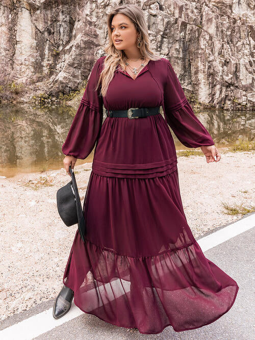 Plus Size Kleid mit Ballonärmeln und Bindeband am Hals