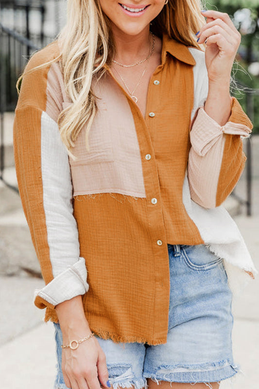 Color Block Collared Neck Shirt