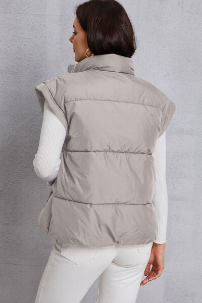 Zip Up Turtleneck Pocketed Vest Coat