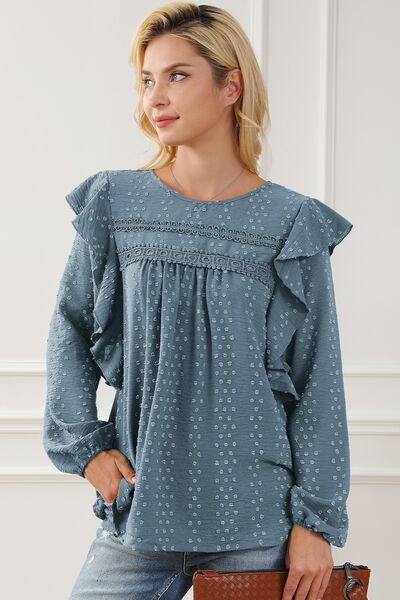 Bluse mit Rundhalsausschnitt und Rüschen