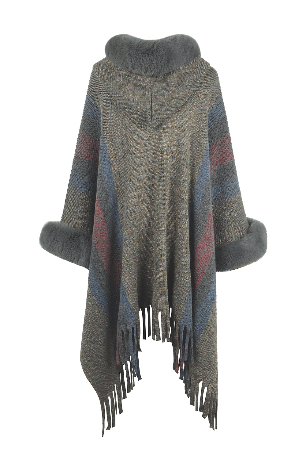 Poncho mit Farbblock und Fransendetail