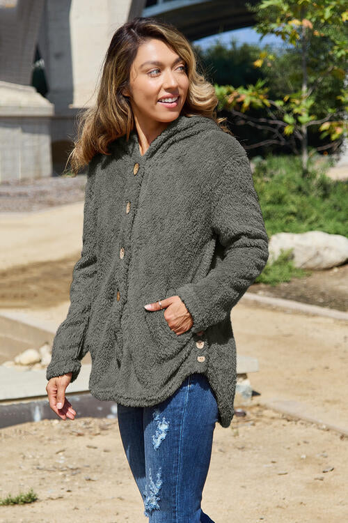 Button Up Long Sleeve Hooded Jacket