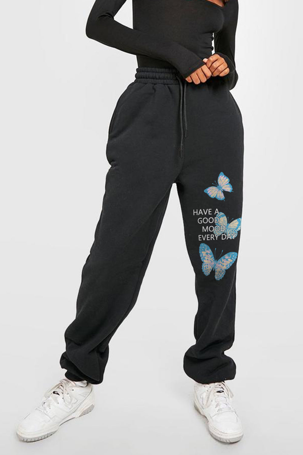 Simply Love Simply Love Full Size Drawstring HAVE A GOOD MOOD EVERY DAY Graphic Long Sweatpants