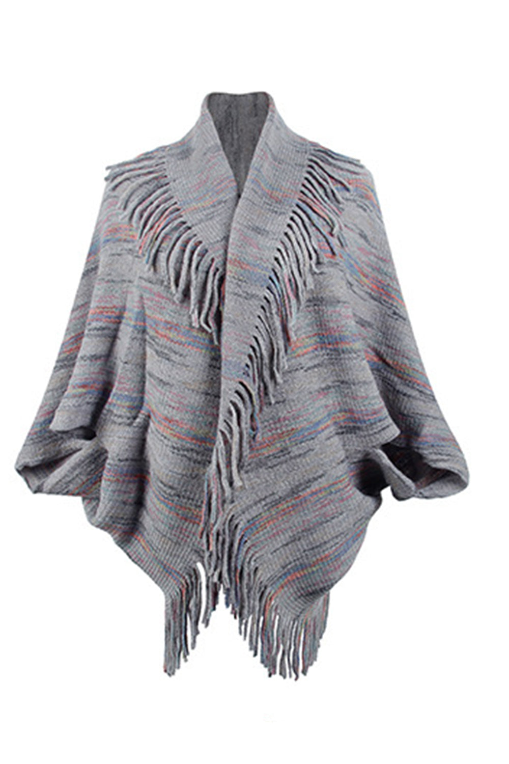 Bedruckter Poncho mit Fransendetail