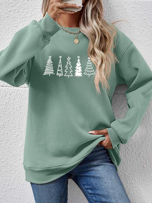 Sudadera con hombros caídos y estampado de árbol de Navidad