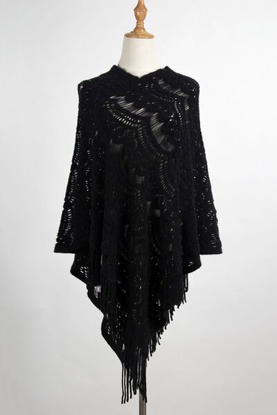 Fringe Openwork Surplice Cape Sleeve Poncho