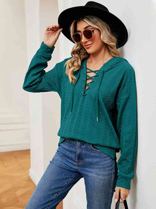 Lace-Up Long Sleeve Hoodie