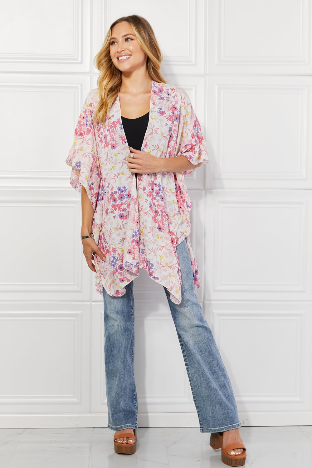 Justin Taylor Fields of Poppy Floral Kimono in Pink