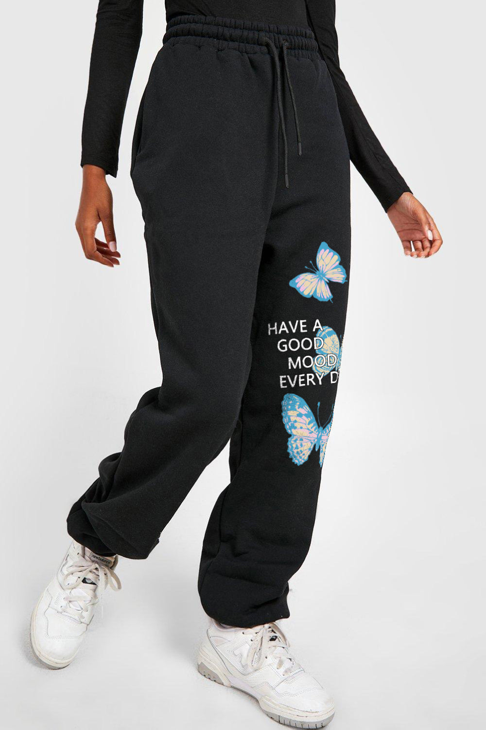 Simply Love Simply Love Full Size Drawstring HAVE A GOOD MOOD EVERY DAY Graphic Long Sweatpants