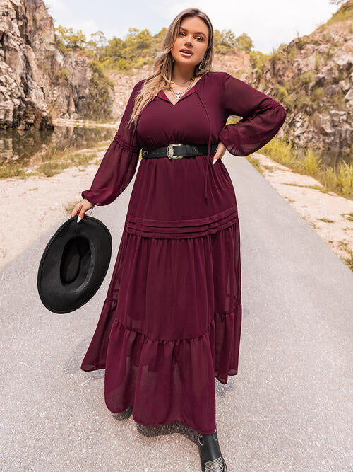 Plus Size Kleid mit Ballonärmeln und Bindeband am Hals