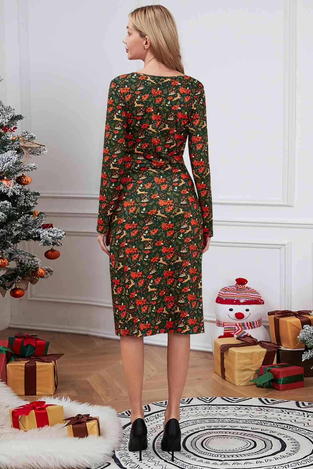 Langärmliges Kleid mit Weihnachtselement-Print