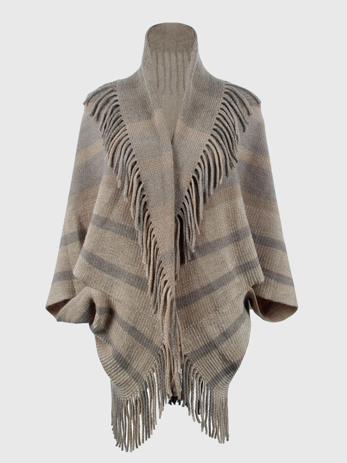 Poncho mit offener Vorderseite und Fransendetail