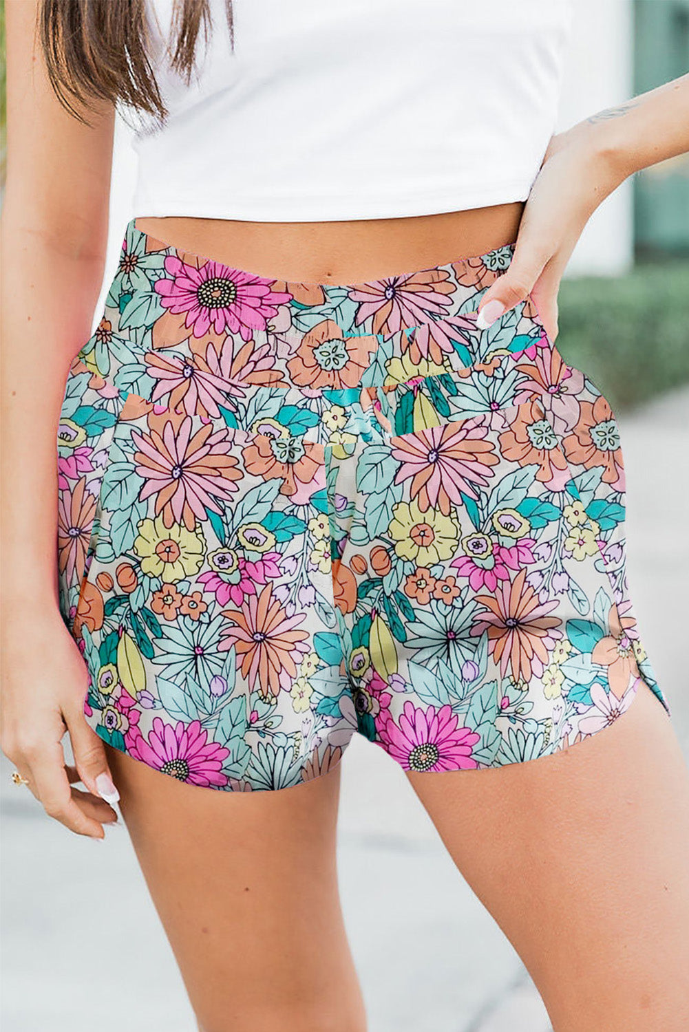 Shorts mit Blumenmuster und elastischer Taille