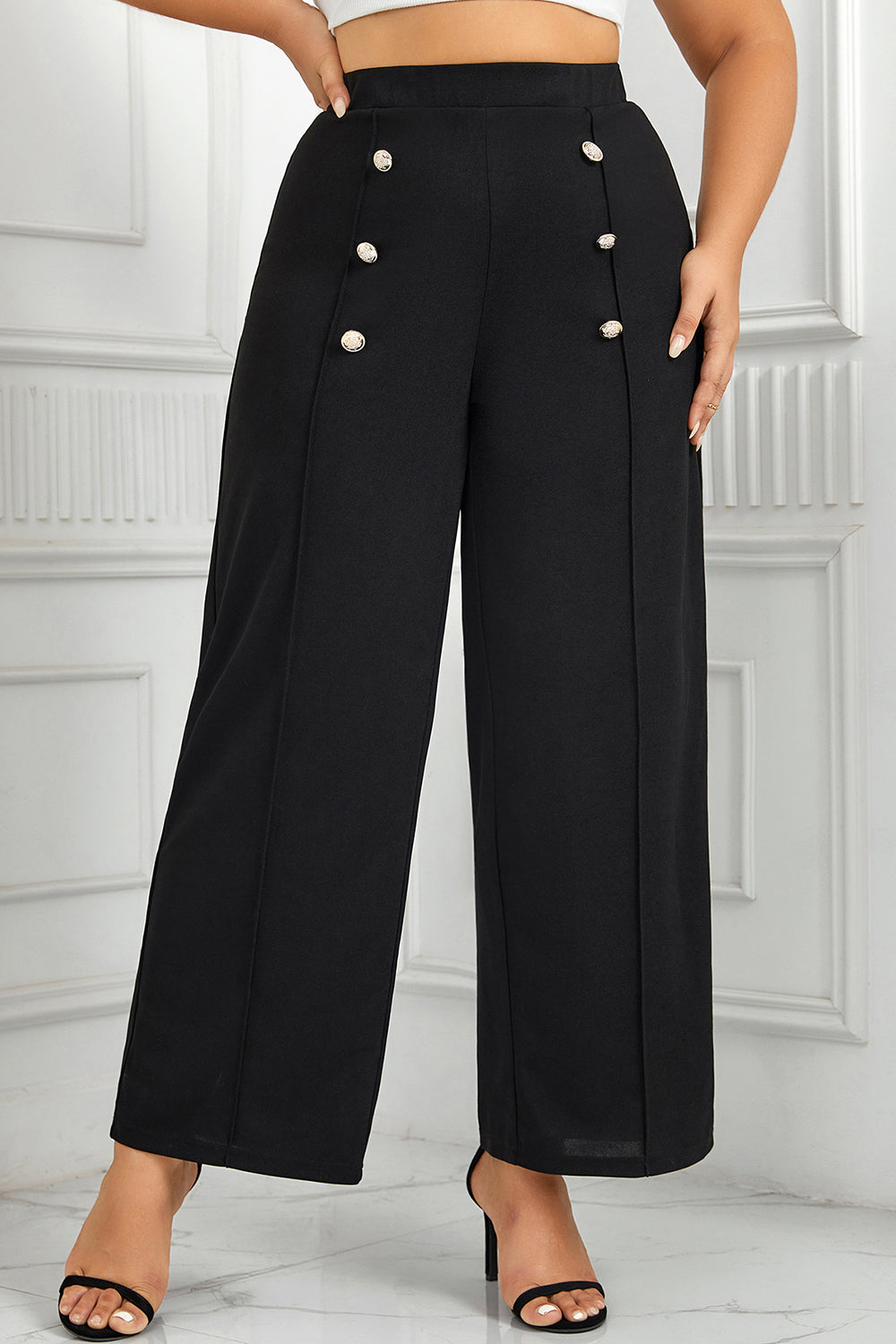 Plus Size High Waist Wide Pants