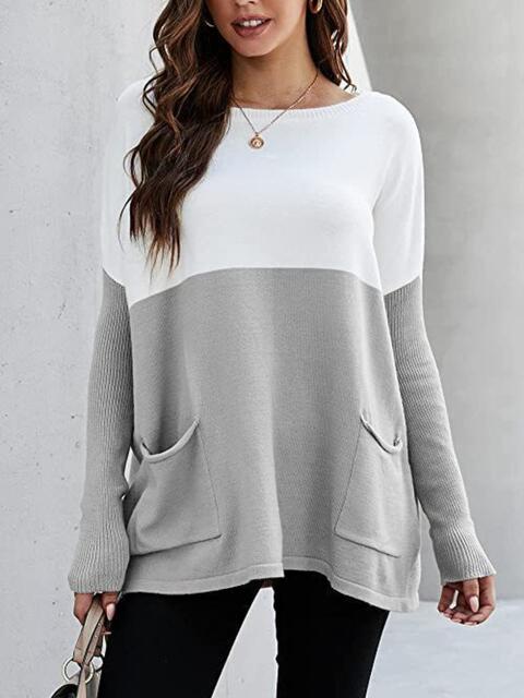 Zweifarbiger Pullover mit Taschen