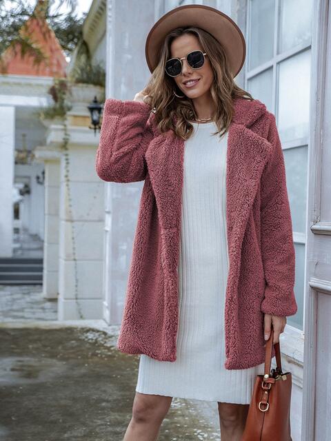 Long Sleeve Teddy Coat with Pockets