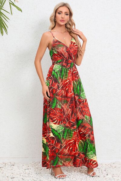 Bedrucktes Maxi-Camisole-Kleid mit Überwurf