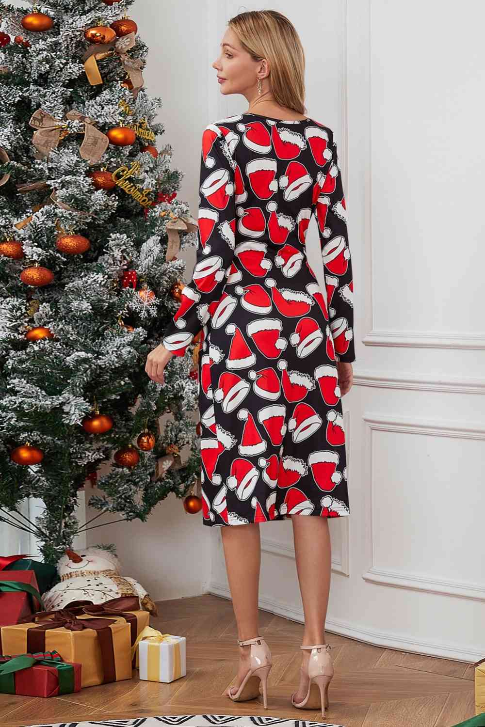 Langärmliges Kleid mit Weihnachtselement-Print