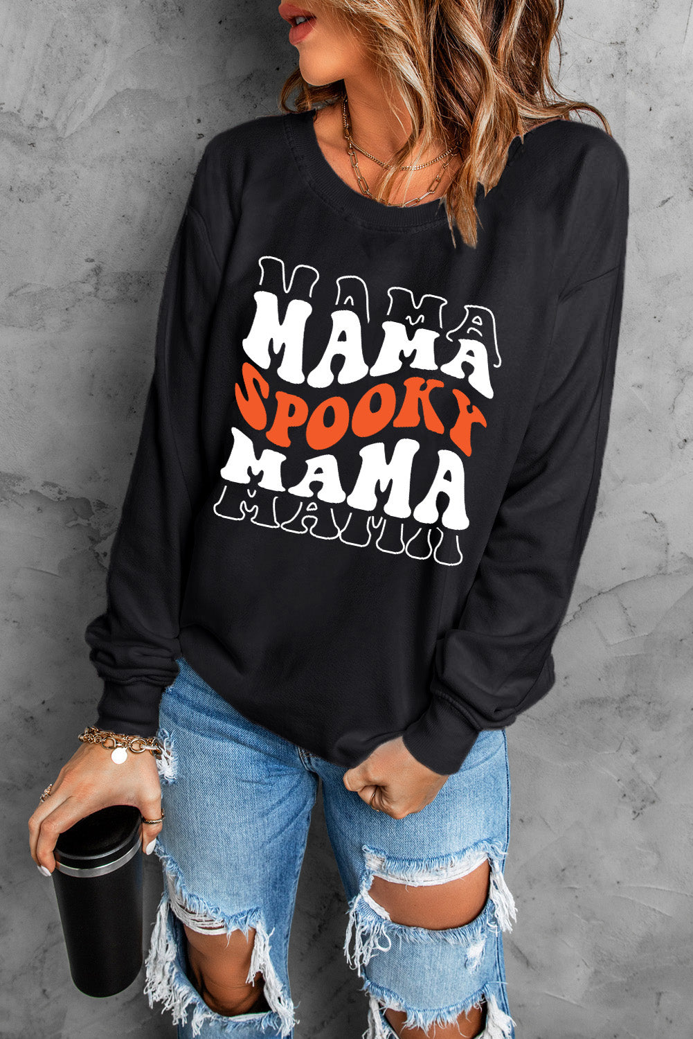 SPOOKY MAMA Sweatshirt mit Rundhalsausschnitt und langen Ärmeln