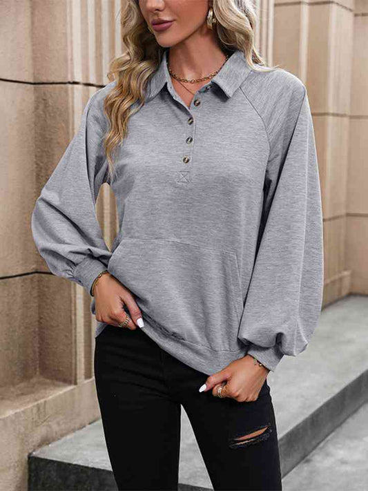 Bluse mit Kragen und Raglan-Ärmeln