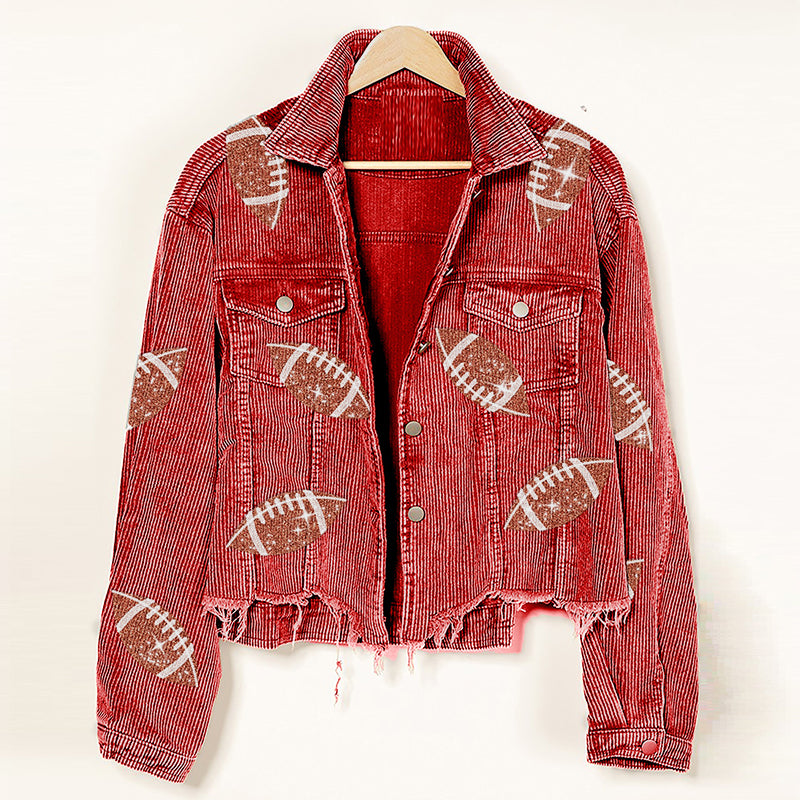 Sequin Football Patch Dropped Shoulder Jacket