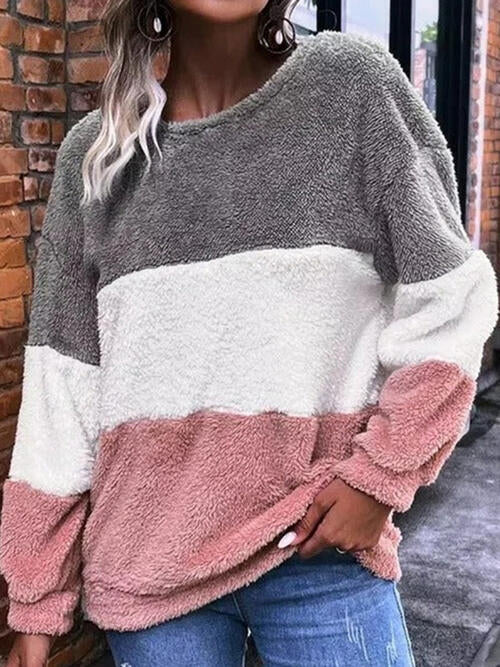 Color Block Round Neck Long Sleeve Sweatshirt