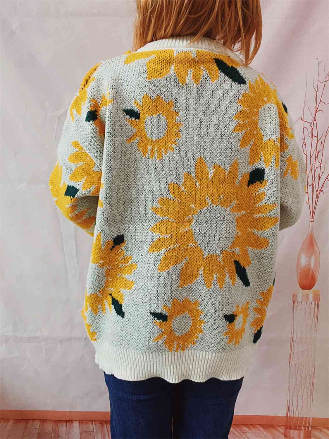 Pullover mit Sonnenblumen-Print und langen Ärmeln