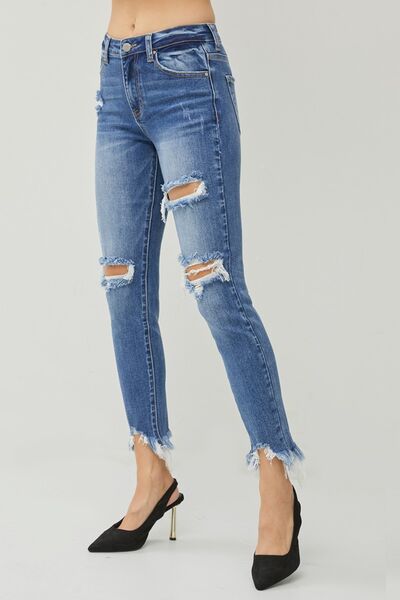 RISEN – Schmale Distressed-Jeans mit ausgefranstem Saum