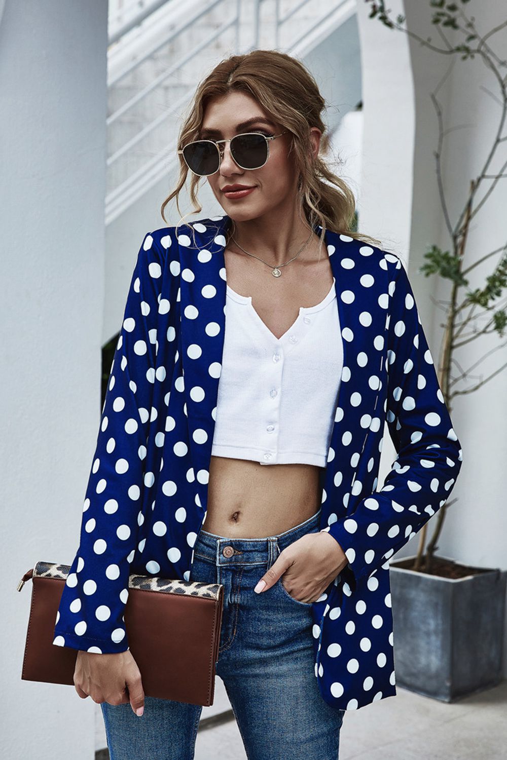 Blazer mit langen Ärmeln und Polka Dot-Muster