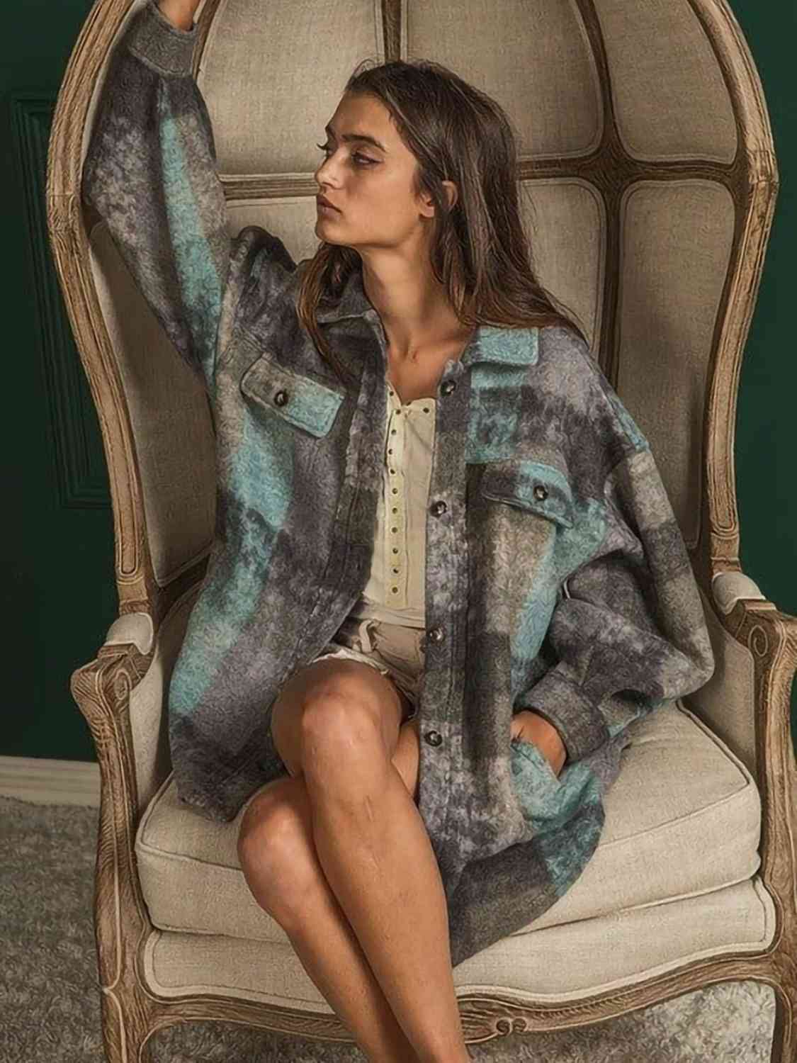 Plaid Dropped Shoulder Jacket