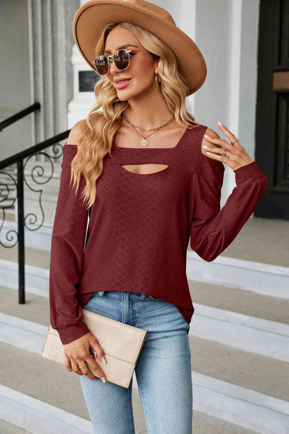 Bluse mit Cut-Outs und Cold-Shoulder-Trägern