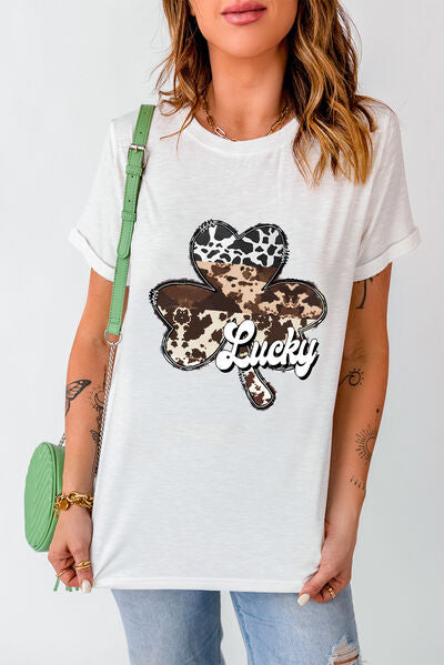 Camiseta con cuello redondo y gráfico LUCKY