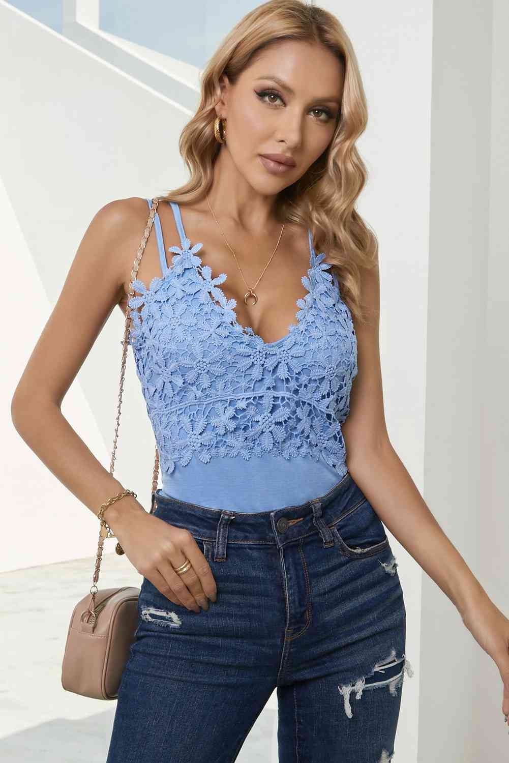 Camisole-Top aus Spitze mit doppelten Spaghettiträgern