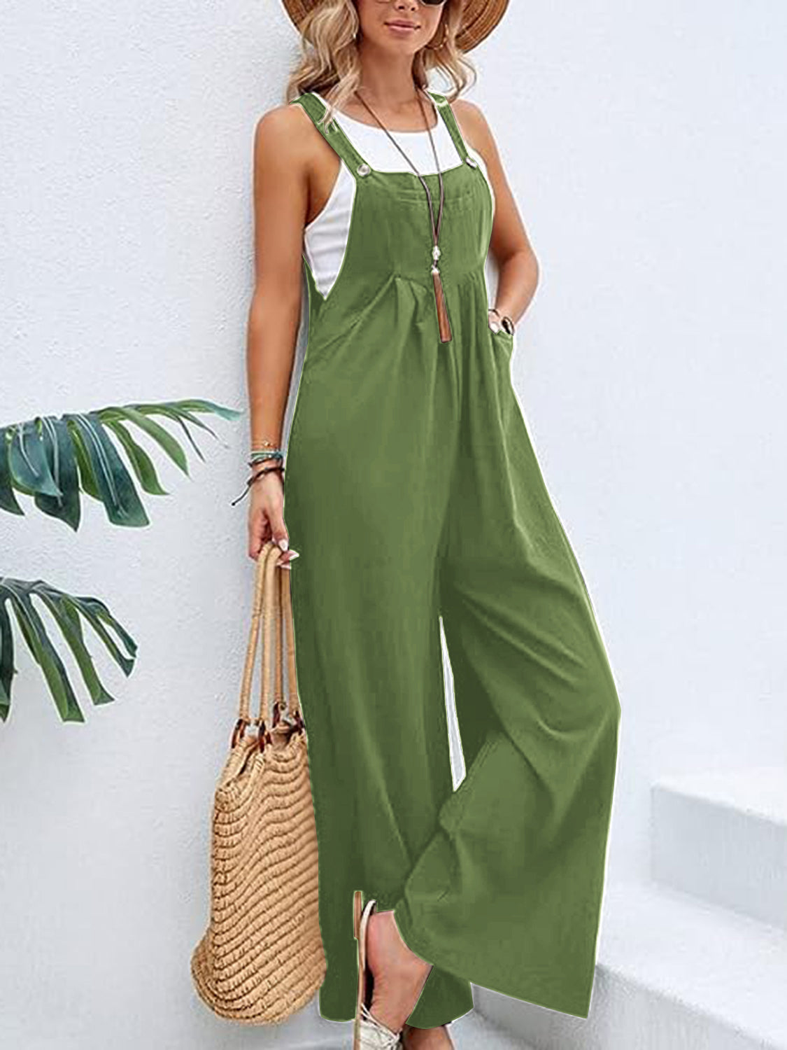 Full Size Wide Leg Overalls with Pockets