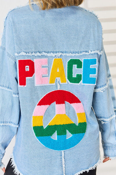 PEACE Top denim con hombros caídos y bajo sin rematar