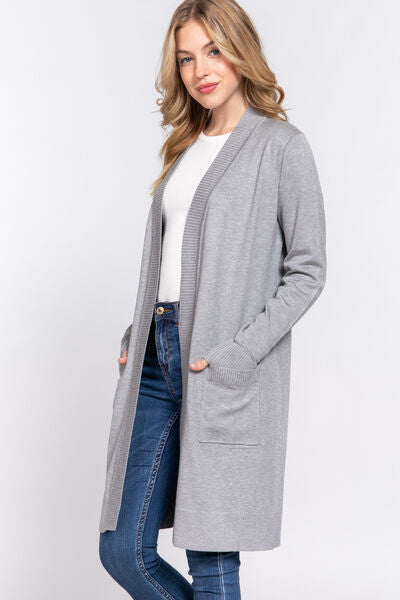 ACTIVE BASIC Strickjacke mit offener Vorderseite und Rippenbesatz, langärmelig