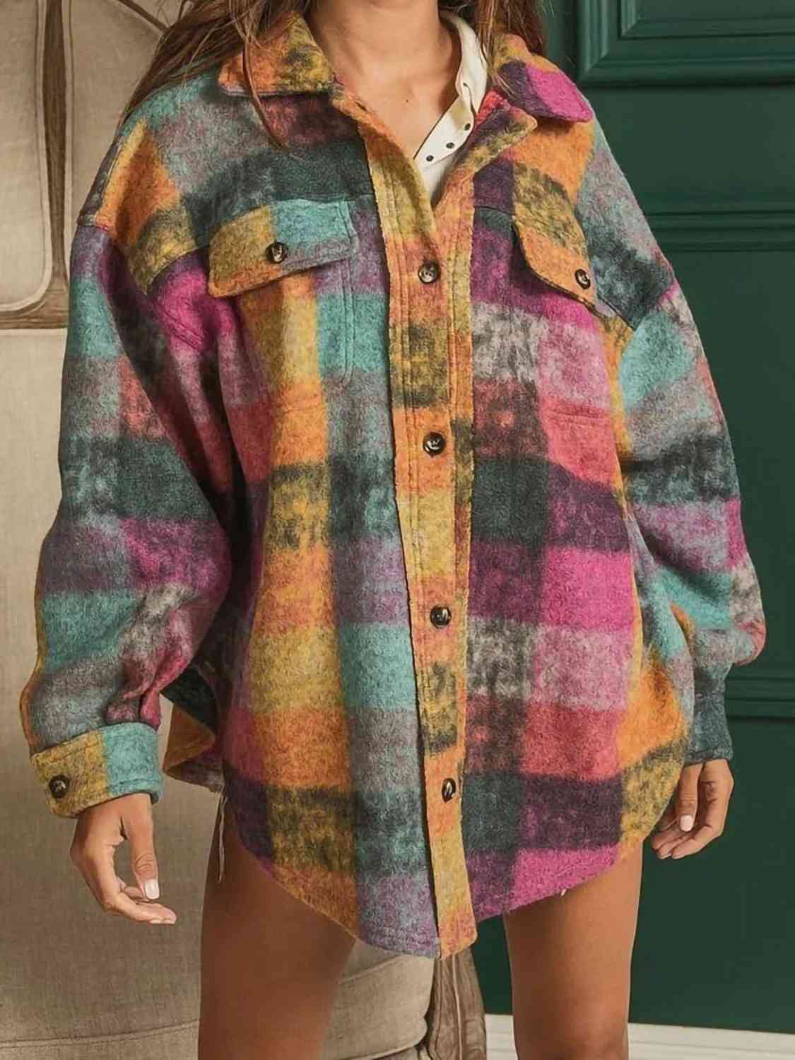 Plaid Dropped Shoulder Jacket