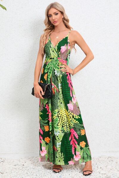 Bedrucktes Maxi-Camisole-Kleid mit Überwurf