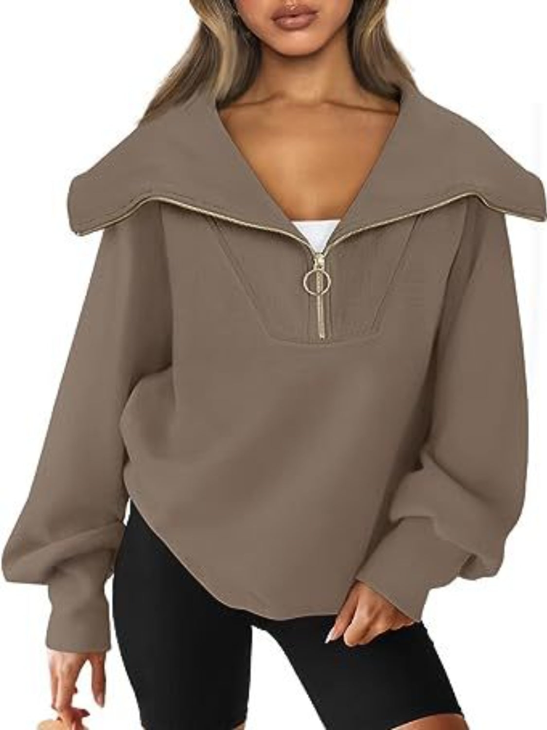 Half-Zip Lantern Sleeve Top