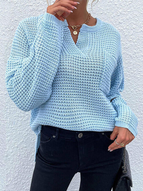 Notched Long Sleeve Sweater