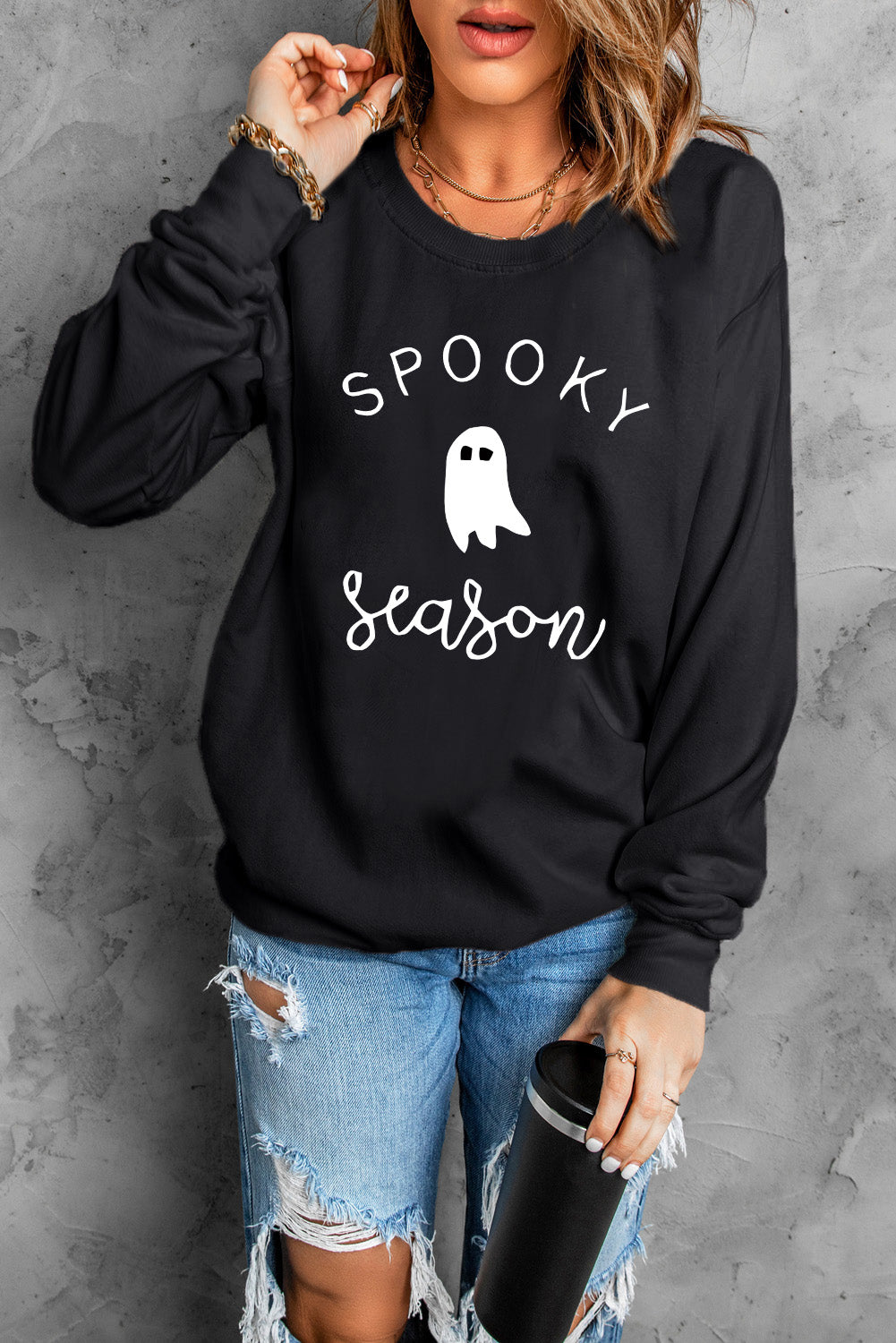 Rundhals-Langarm-Sweatshirt mit SPOOKY SEASON-Grafik