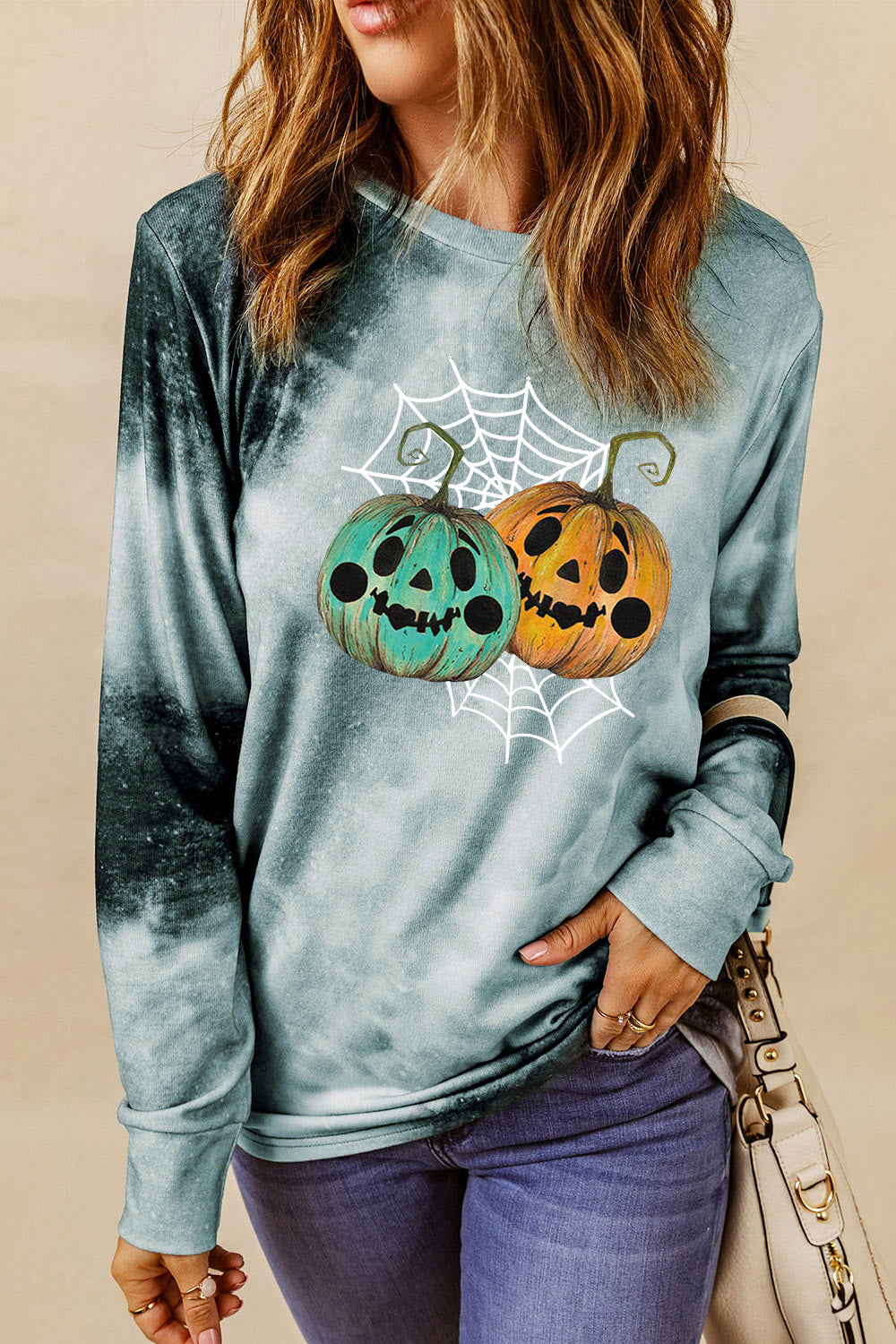 Sweatshirt mit Rundhalsausschnitt und langen Ärmeln und Halloween-Grafik